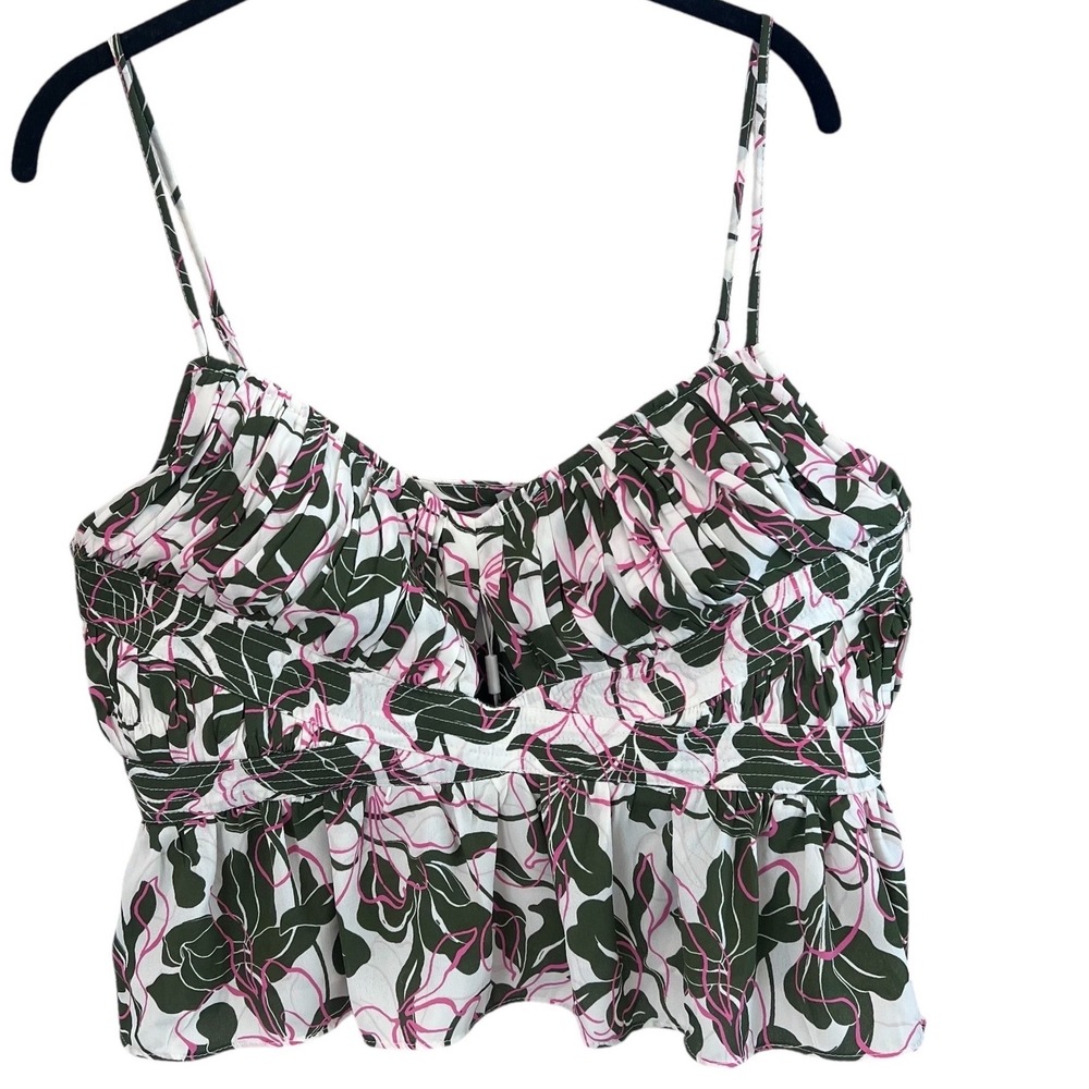 Parker‎ Egret Floral Crop Tank Top Green Pink Peplum Sweetheart Boho Size 12